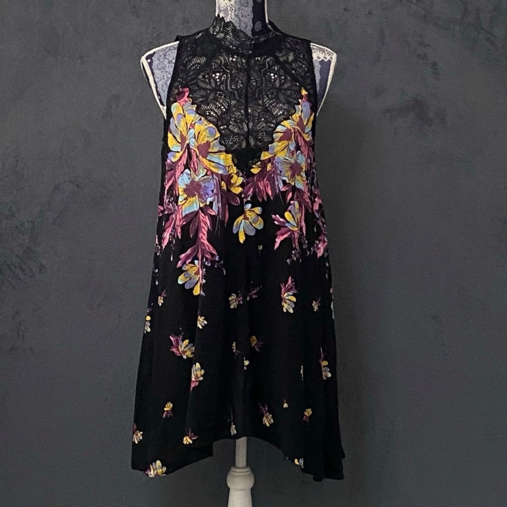 Free People Intimately Marsha Mini Slip Dress Womens S Trapeze Floral Lace Boho